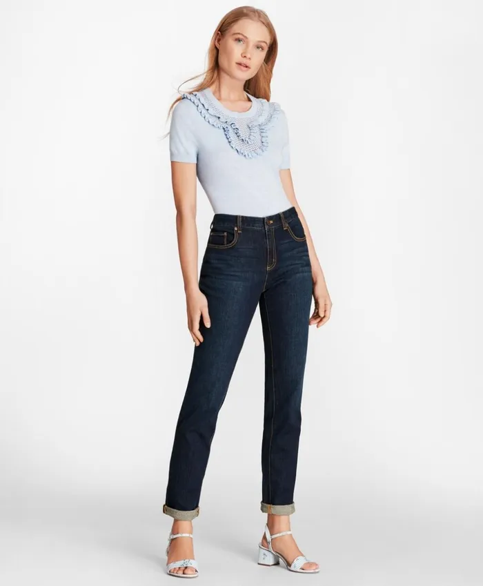 Brooks Brothers Sweaters Ruffled PointelleYoke Sweater Light Blue 8211 Women Brooks Brothers Sweaters Ruffled PointelleYoke Sweater Light Blue 8211 Women