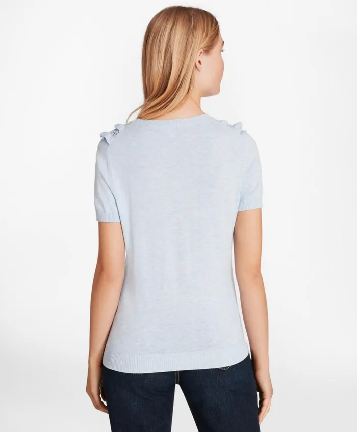 Brooks Brothers Sweaters Ruffled PointelleYoke Sweater Light Blue 8211 Women Brooks Brothers Sweaters Ruffled PointelleYoke Sweater Light Blue 8211 Women
