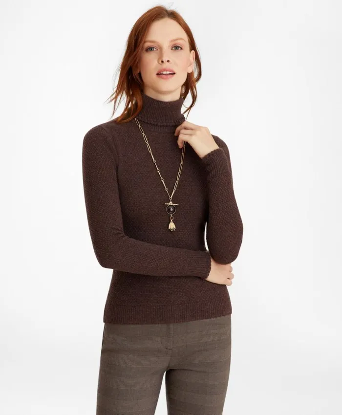 Brooks Brothers Sweaters TuckStitch Cashmere Turtleneck Sweater Brown 8211 Women Brooks Brothers Sweaters TuckStitch Cashmere Turtleneck Sweater Brown 8211 Women
