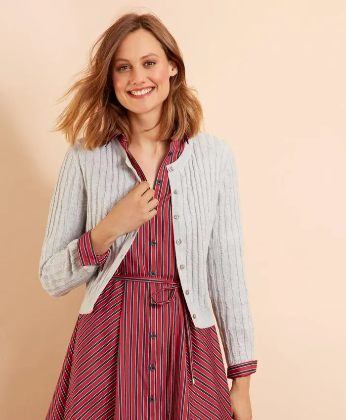 Brooks Brothers Sweaters WoolCotton CableKnit Cropped Cardigan Grey 8211 Women Brooks Brothers Sweaters WoolCotton CableKnit Cropped Cardigan Grey 8211 Women