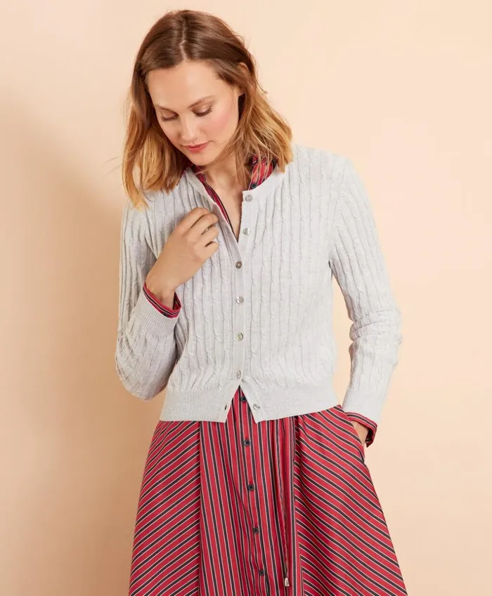 Brooks Brothers Sweaters WoolCotton CableKnit Cropped Cardigan Grey 8211 Women Brooks Brothers Sweaters WoolCotton CableKnit Cropped Cardigan Grey 8211 Women
