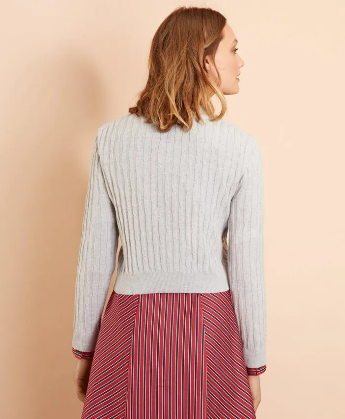 Brooks Brothers Sweaters WoolCotton CableKnit Cropped Cardigan Grey 8211 Women Brooks Brothers Sweaters WoolCotton CableKnit Cropped Cardigan Grey 8211 Women