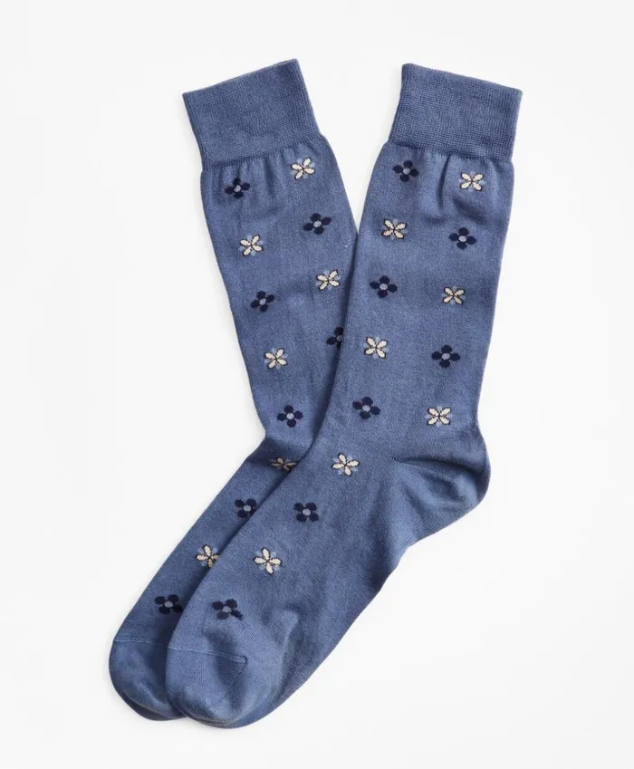 Brooks Brothers Underwear and Socks Foulard Crew Socks Blue 8211 Men