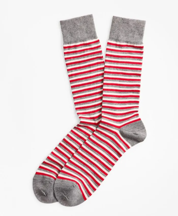 Brooks Brothers Underwear and Socks MultiStripe Crew Socks Grey 8211 Men