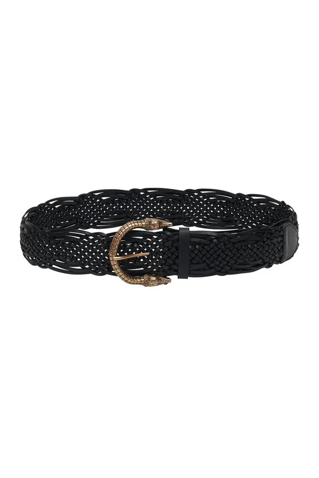 Camilla Belts Women Woven Leather Belt Solid Black