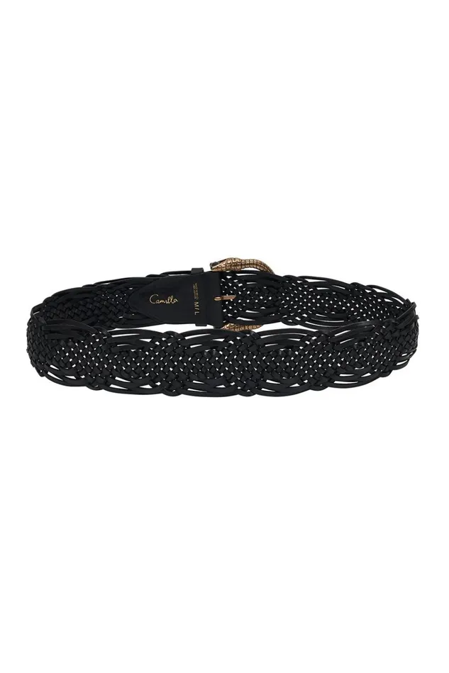 Camilla Belts Women Woven Leather Belt Solid Black
