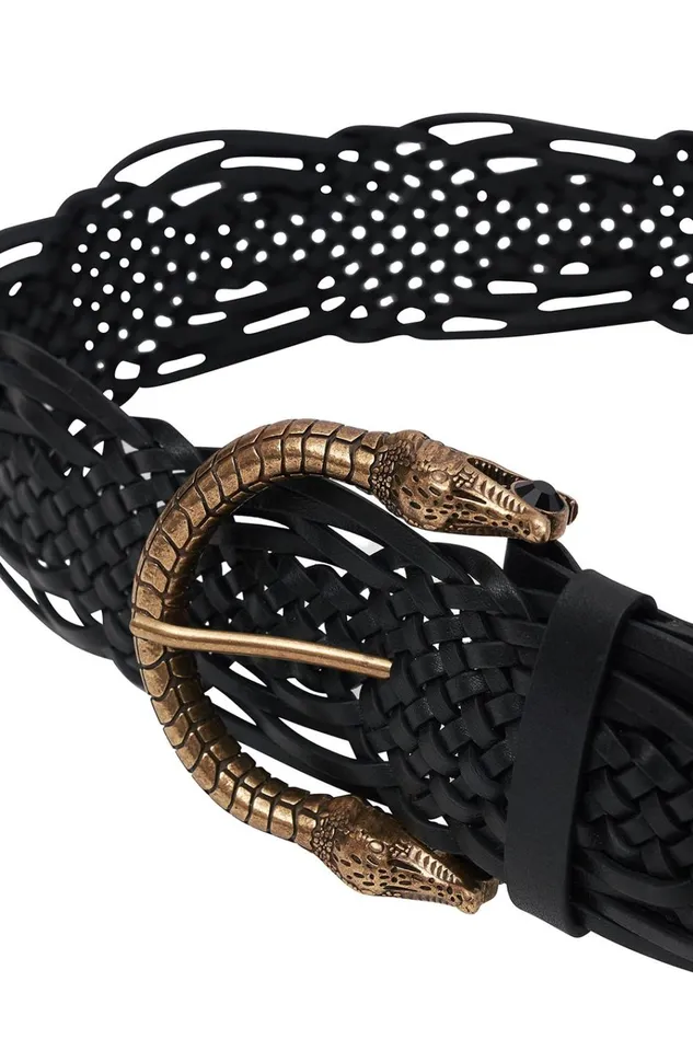Camilla Belts Women Woven Leather Belt Solid Black
