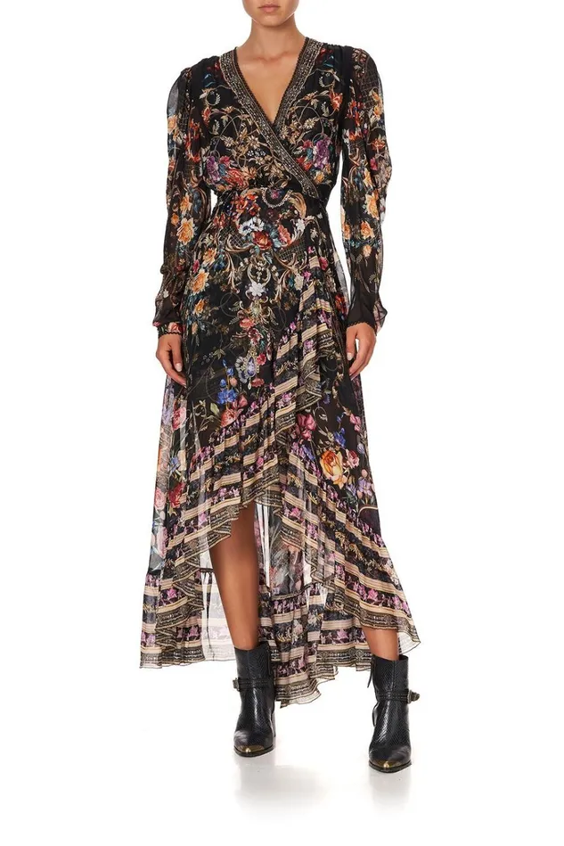 Camilla Wedding Guest Dresses Women Blouson Wrap Sleeve Dress Blushing Manor