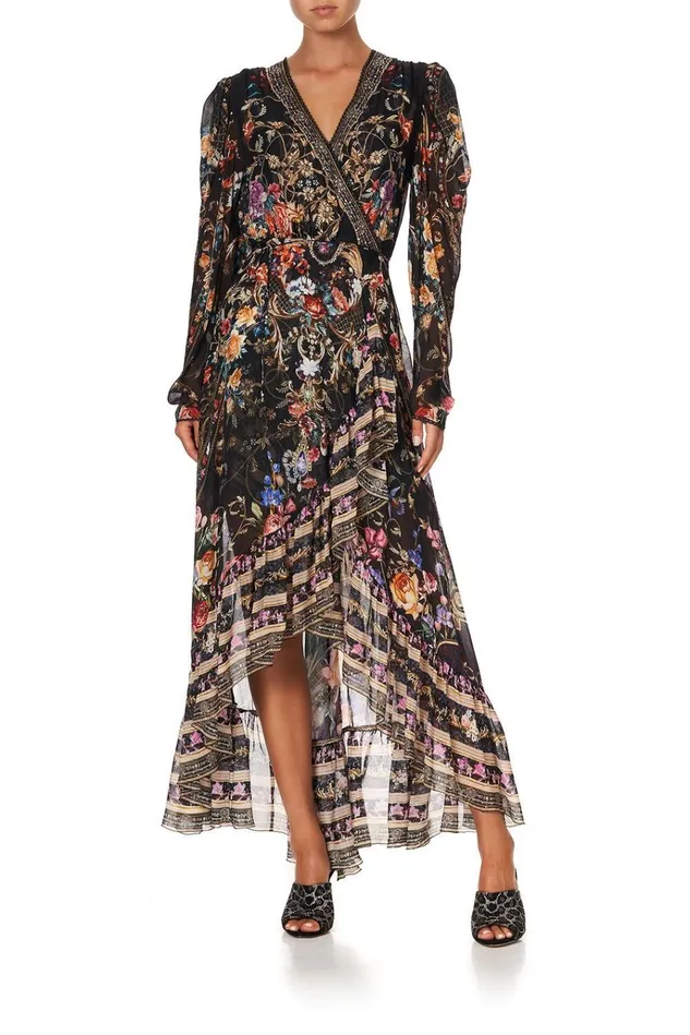 Camilla Wedding Guest Dresses Women Blouson Wrap Sleeve Dress Blushing Manor