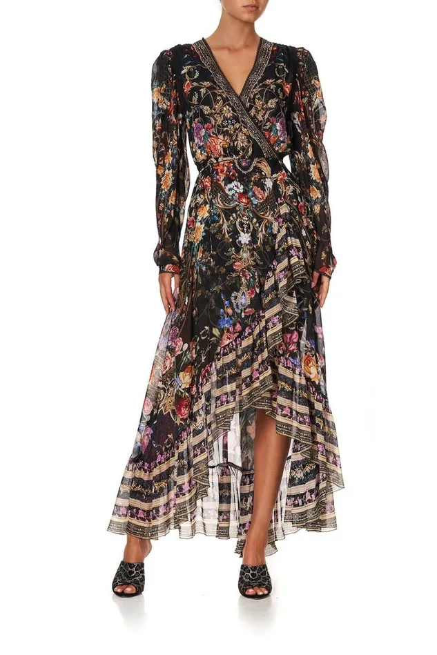 Camilla Wedding Guest Dresses Women Blouson Wrap Sleeve Dress Blushing Manor
