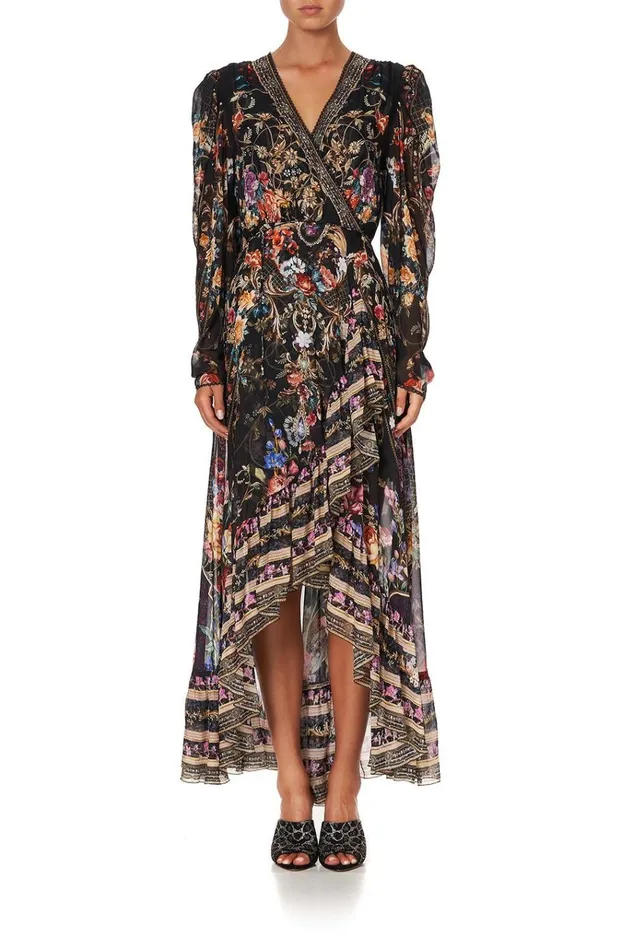 Camilla Wedding Guest Dresses Women Blouson Wrap Sleeve Dress Blushing Manor