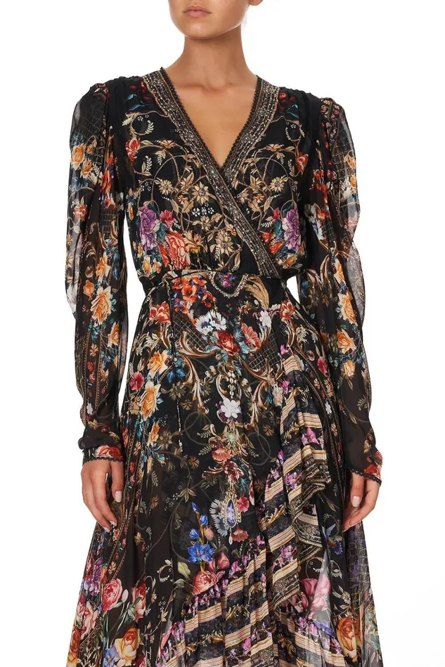 Camilla Wedding Guest Dresses Women Blouson Wrap Sleeve Dress Blushing Manor