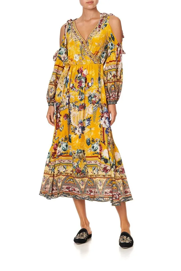 Camilla Wedding Guest Dresses Women Split Sleeve Wrap Dress Crowned Roses