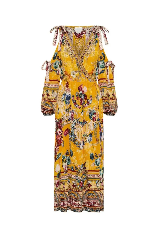 Camilla Wedding Guest Dresses Women Split Sleeve Wrap Dress Crowned Roses
