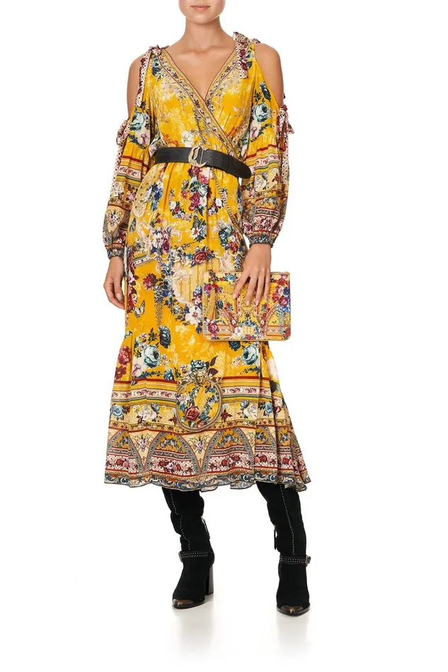 Camilla Wedding Guest Dresses Women Split Sleeve Wrap Dress Crowned Roses