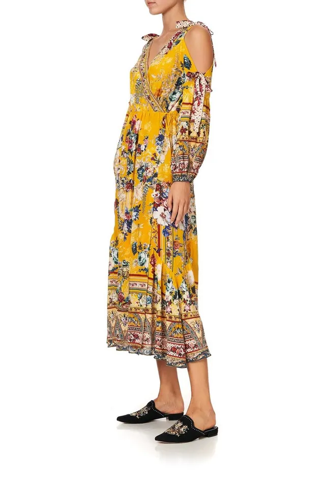 Camilla Wedding Guest Dresses Women Split Sleeve Wrap Dress Crowned Roses