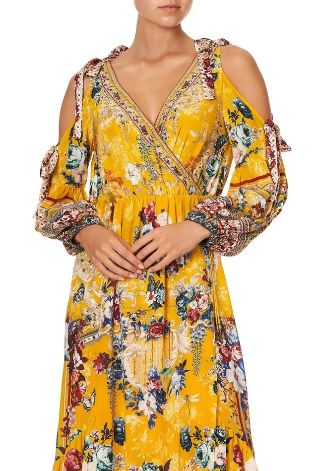 Camilla Wedding Guest Dresses Women Split Sleeve Wrap Dress Crowned Roses