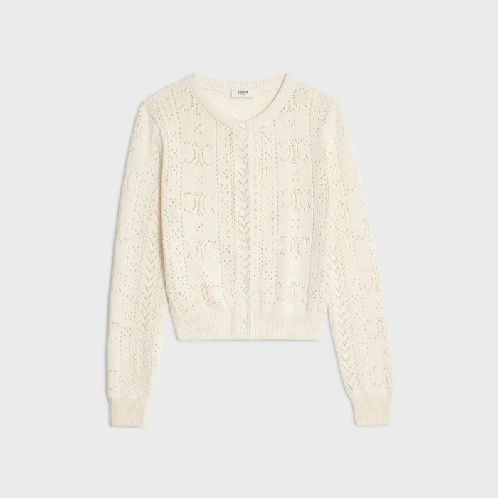 Cardigan In Triomphe Cotton Pointelle Off White Women CELINE KNITWEAR