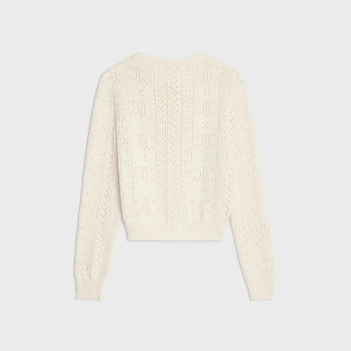 Cardigan In Triomphe Cotton Pointelle Off White Women CELINE KNITWEAR