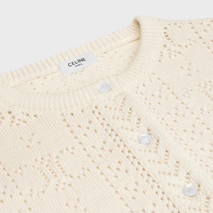 Cardigan In Triomphe Cotton Pointelle Off White Women CELINE KNITWEAR