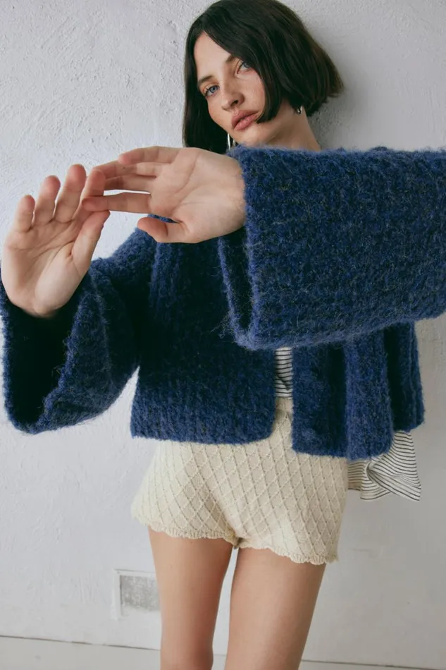 Cardigans Women VRG GRL Lacy Knit Cardigan Marle Cardigans Women VRG GRL Lacy Knit Cardigan Marle