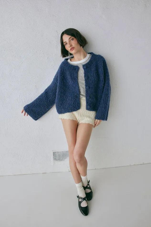 Cardigans Women VRG GRL Lacy Knit Cardigan Marle Cardigans Women VRG GRL Lacy Knit Cardigan Marle