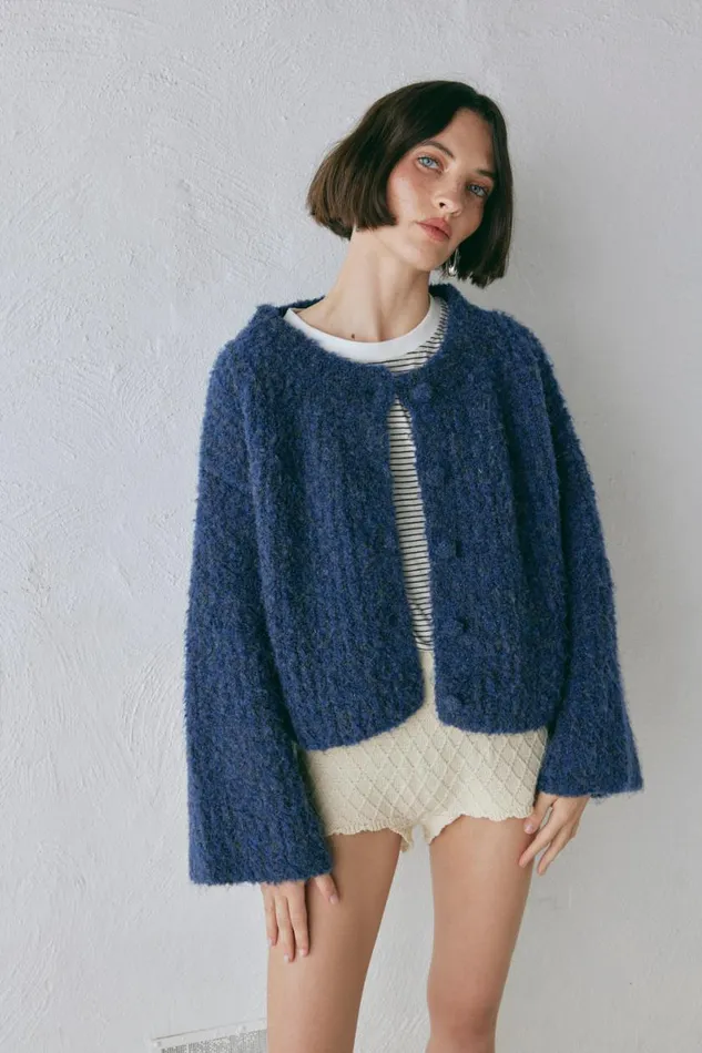 Cardigans Women VRG GRL Lacy Knit Cardigan Marle Cardigans Women VRG GRL Lacy Knit Cardigan Marle