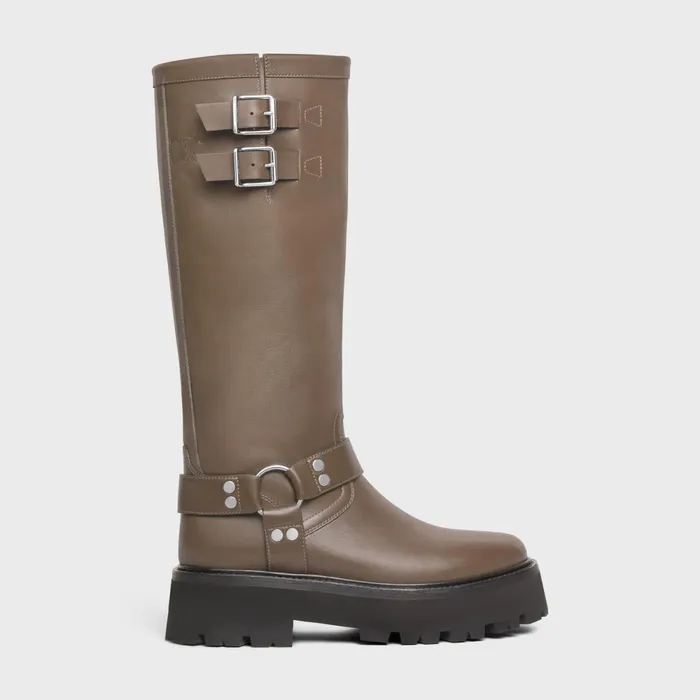 Celine Bulky Biker High Boot In Calfskin Khakisilver Women CELINE BOOTS AND ANKLE BOOTS Celine Bulky Biker High Boot In Calfskin Khakisilver Women CELINE BOOTS AND ANKLE BOOTS
