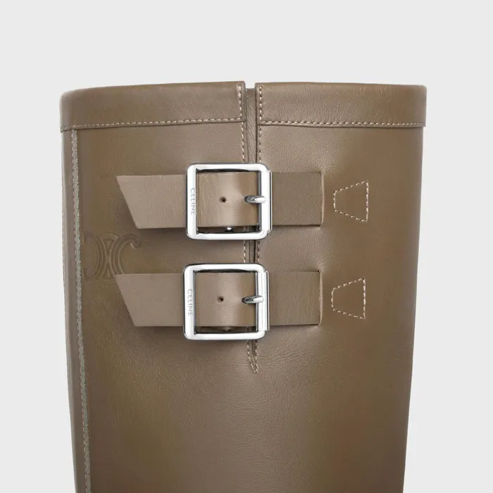Celine Bulky Biker High Boot In Calfskin Khakisilver Women CELINE BOOTS AND ANKLE BOOTS