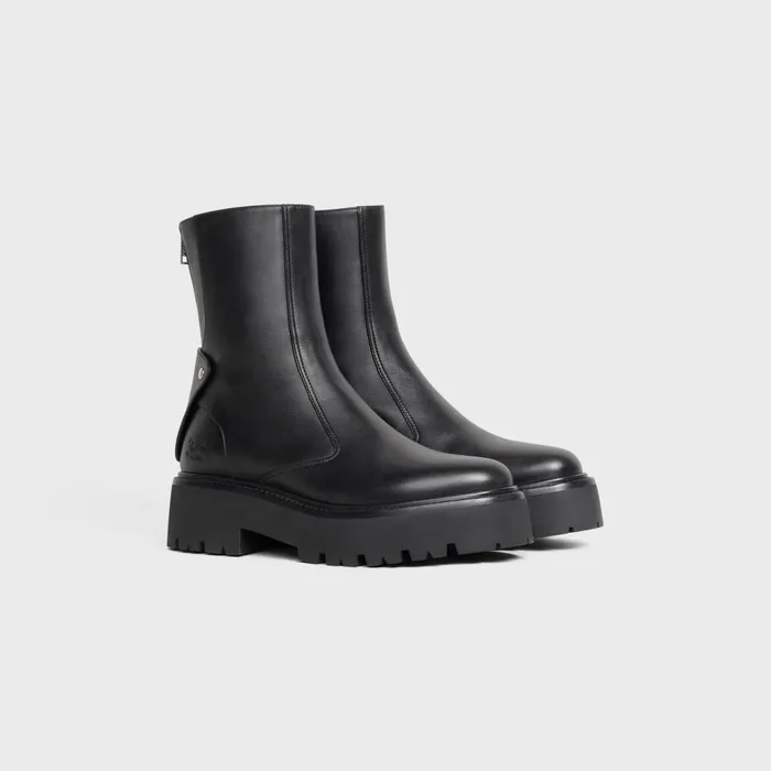 Celine Bulky Boots With Back Zip And Triomphe In Calfskin Black Women CELINE BOOTS AND ANKLE BOOTS