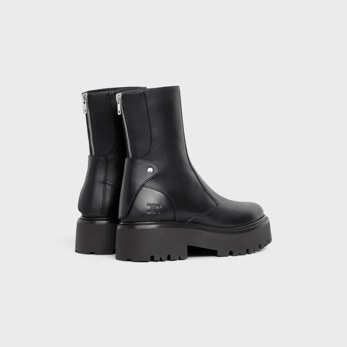 Celine Bulky Boots With Back Zip And Triomphe In Calfskin Black Women CELINE BOOTS AND ANKLE BOOTS