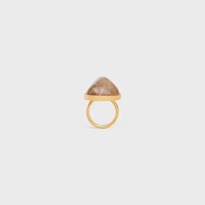 Celine Folk Ring In Brass With Gold Finish And Rutilated Quartz Gold Quartz Rutile Women CELINE RINGS Celine Folk Ring In Brass With Gold Finish And Rutilated Quartz Gold Quartz Rutile Women CELINE RINGS