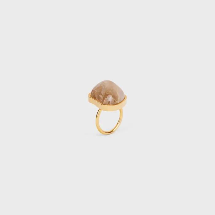Celine Folk Ring In Brass With Gold Finish And Rutilated Quartz Gold Quartz Rutile Women CELINE RINGS Celine Folk Ring In Brass With Gold Finish And Rutilated Quartz Gold Quartz Rutile Women CELINE RINGS