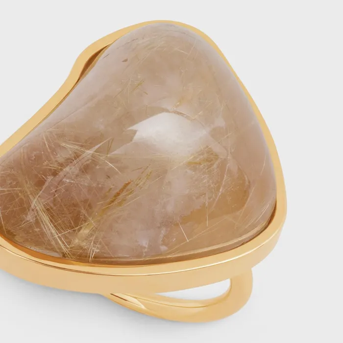 Celine Folk Ring In Brass With Gold Finish And Rutilated Quartz Gold Quartz Rutile Women CELINE RINGS Celine Folk Ring In Brass With Gold Finish And Rutilated Quartz Gold Quartz Rutile Women CELINE RINGS