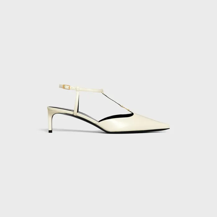 Celine Kitten Triomphe TBar Strap Pump In Lambskin Milk Women CELINE PUMPS