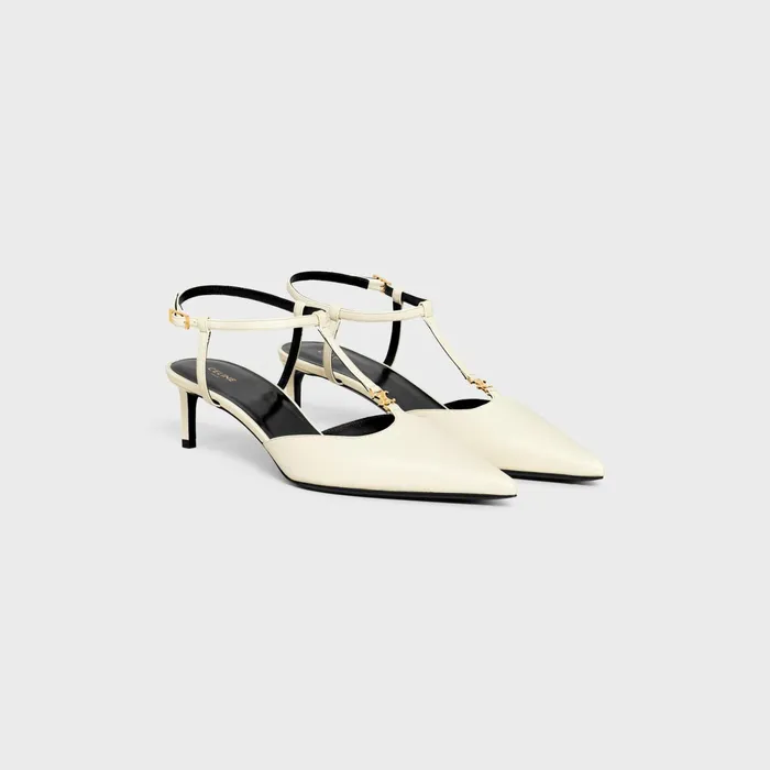 Celine Kitten Triomphe TBar Strap Pump In Lambskin Milk Women CELINE PUMPS