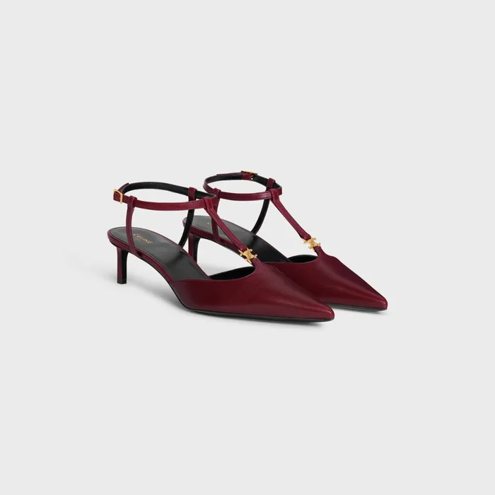 Celine Kitten Triomphe TBar Strap Pump In Lambskin Ox Blood Women CELINE PUMPS