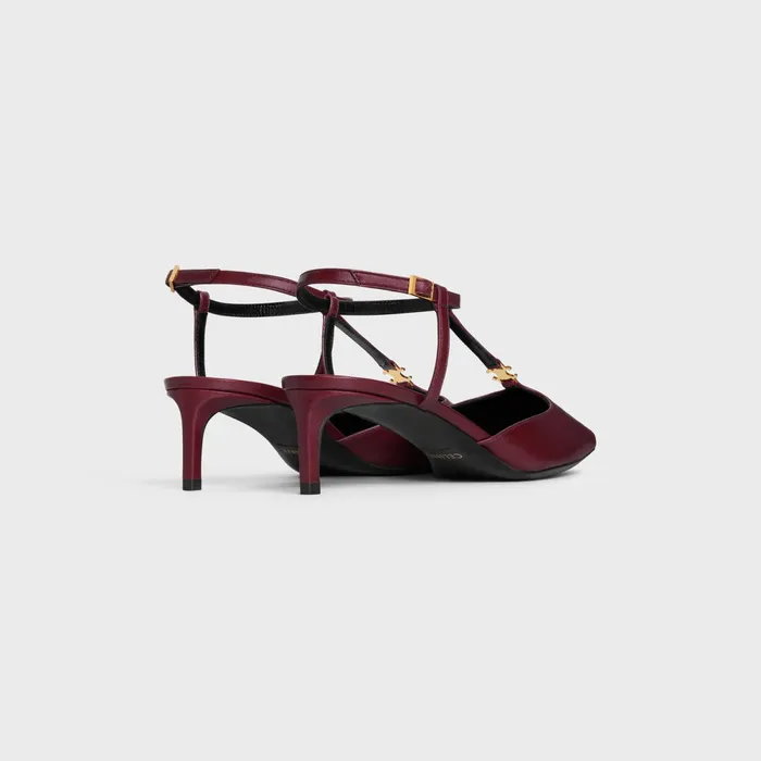 Celine Kitten Triomphe TBar Strap Pump In Lambskin Ox Blood Women CELINE PUMPS