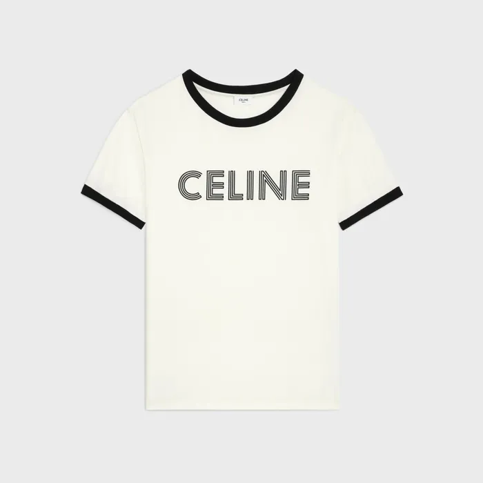Celine Loose TShirt In Cotton Jersey Dirty White Black Men CELINE TSHIRTS AND SWEATSHIRTS Celine Loose TShirt In Cotton Jersey Dirty White Black Men CELINE TSHIRTS AND SWEATSHIRTS