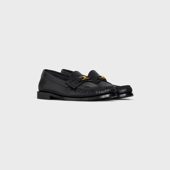 Celine Luco Triomphe Loafer In Polished Calfskin Black Women CELINE LOAFERS AND FLATS