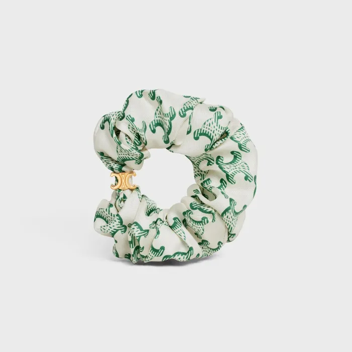Celine Scrunchy Triomphe In Brass With Gold Finish And Silk Goldwhitegreen Women CELINE HAIR ACCESSORIES Celine Scrunchy Triomphe In Brass With Gold Finish And Silk Goldwhitegreen Women CELINE HAIR ACCESSORIES