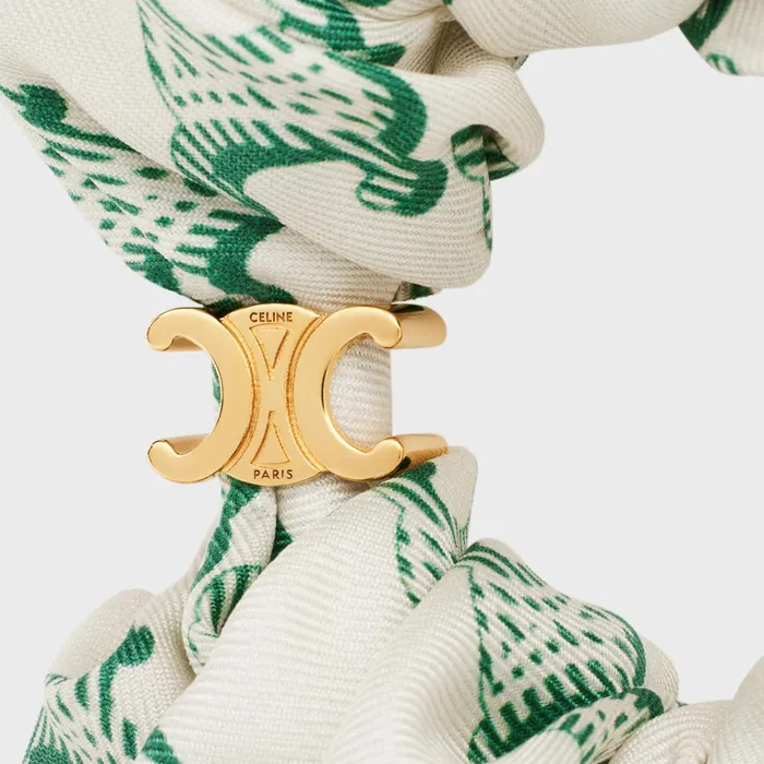 Celine Scrunchy Triomphe In Brass With Gold Finish And Silk Goldwhitegreen Women CELINE HAIR ACCESSORIES Celine Scrunchy Triomphe In Brass With Gold Finish And Silk Goldwhitegreen Women CELINE HAIR ACCESSORIES
