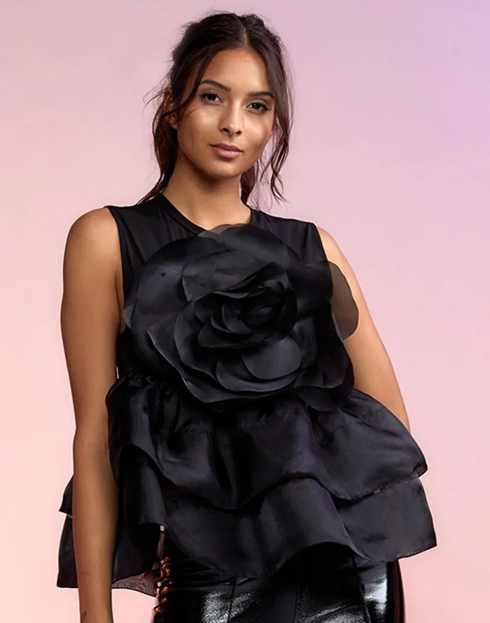 Chloe Organza Flower Top 8211 Black Women Cynthia Rowley Tops