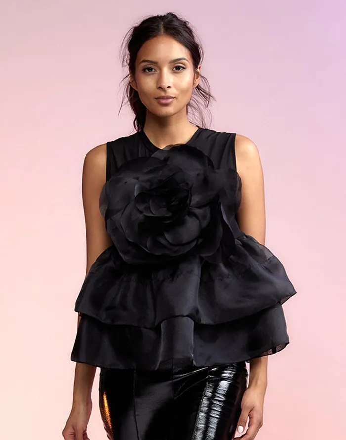 Chloe Organza Flower Top 8211 Black Women Cynthia Rowley Tops