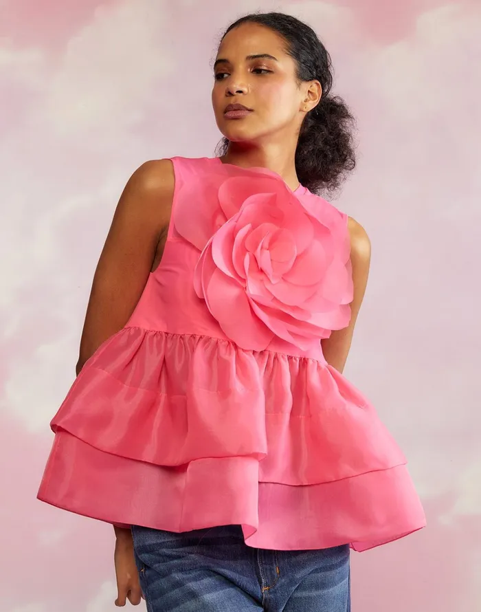 Chloe Organza Flower Top 8211 Htpnk Women Cynthia Rowley Tops