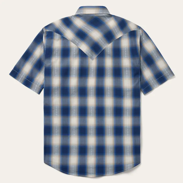 Classic Cut Men Stetson Blue Ombre Plaid Short Sleeve Western Shirt Blue