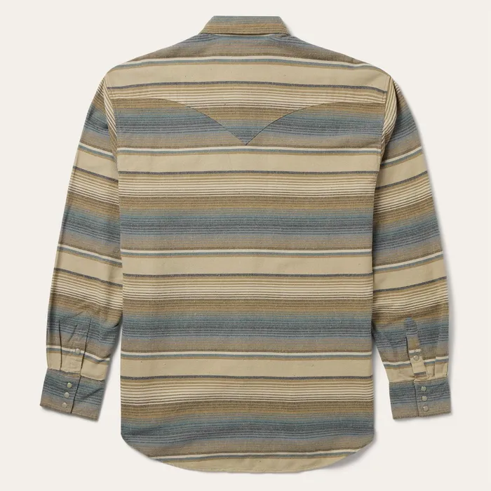 Classic Cut Men Stetson Blue Stripe Flannel Western Shirt Blue
