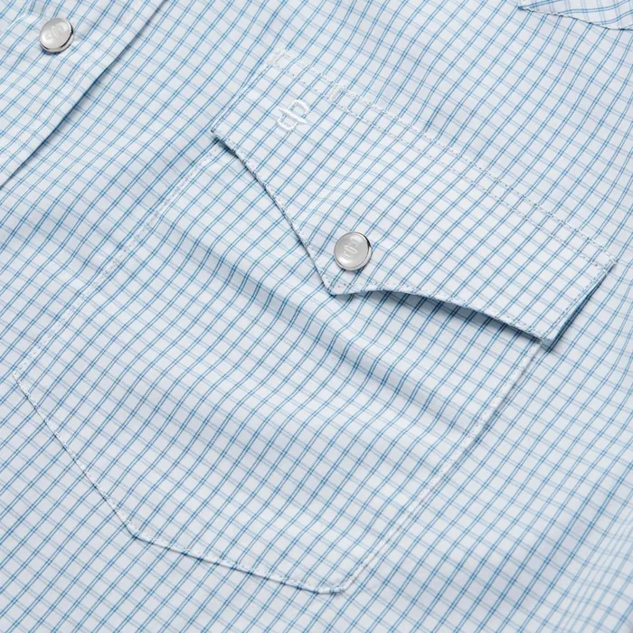 Classic Cut Men Stetson Blue Two Stripe Check Western Shirt Blue