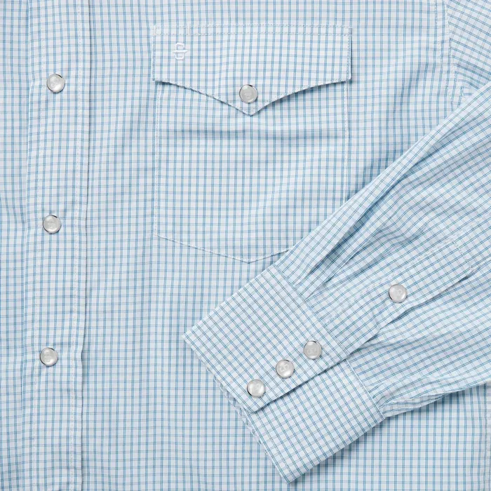 Classic Cut Men Stetson Blue Two Stripe Check Western Shirt Blue