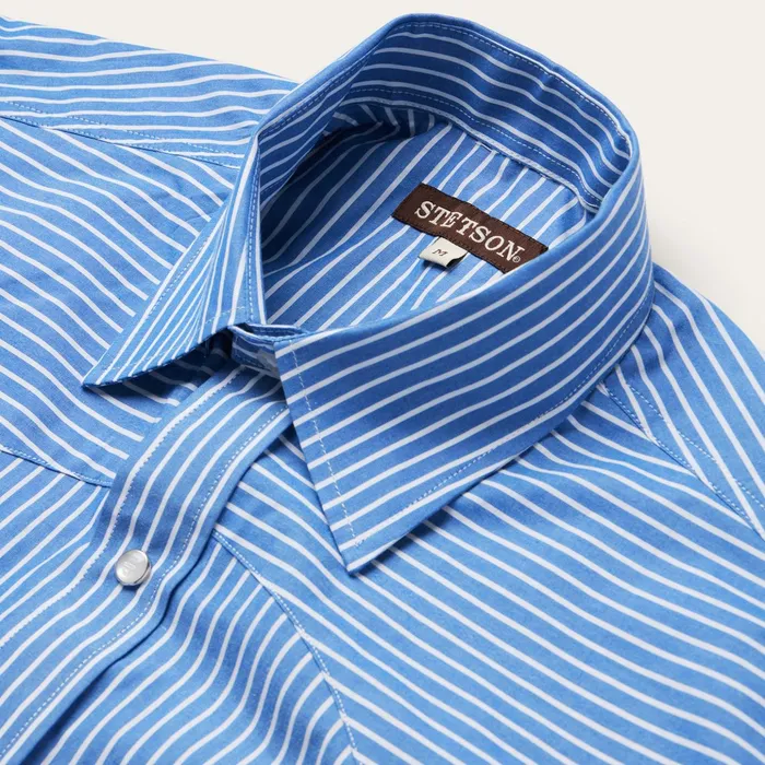 Classic Cut Men Stetson Blue Western Stripe Shirt Blue